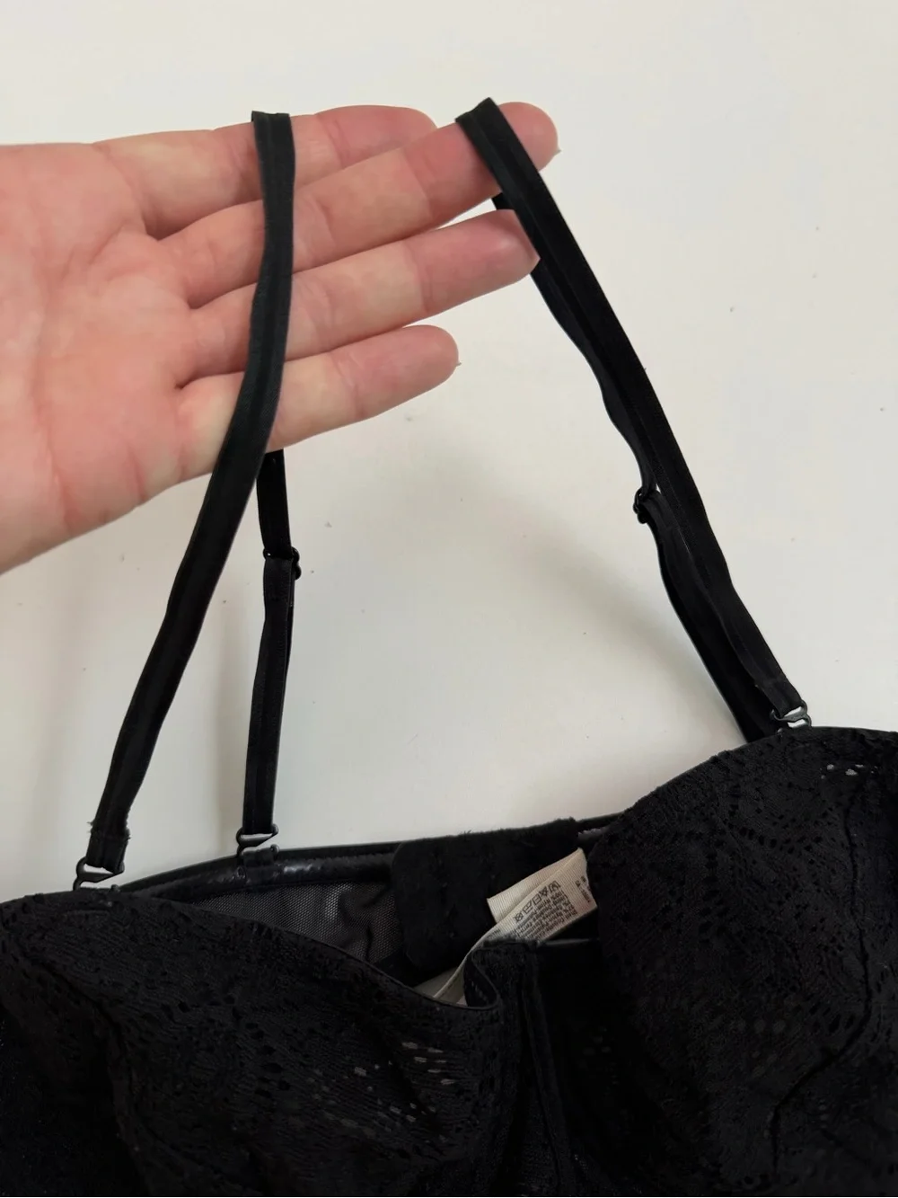 intimately Free People Balconette Bra Lace Underwire Unlined Boning Piping Black